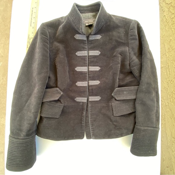 Zara Woman Military Band Jacket Black Velvet Structured Ribbed Cuffs Size Large - Picture 1 of 13